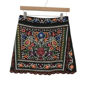 Lulu's Black Floral Embroidered Boho Mini Skirt